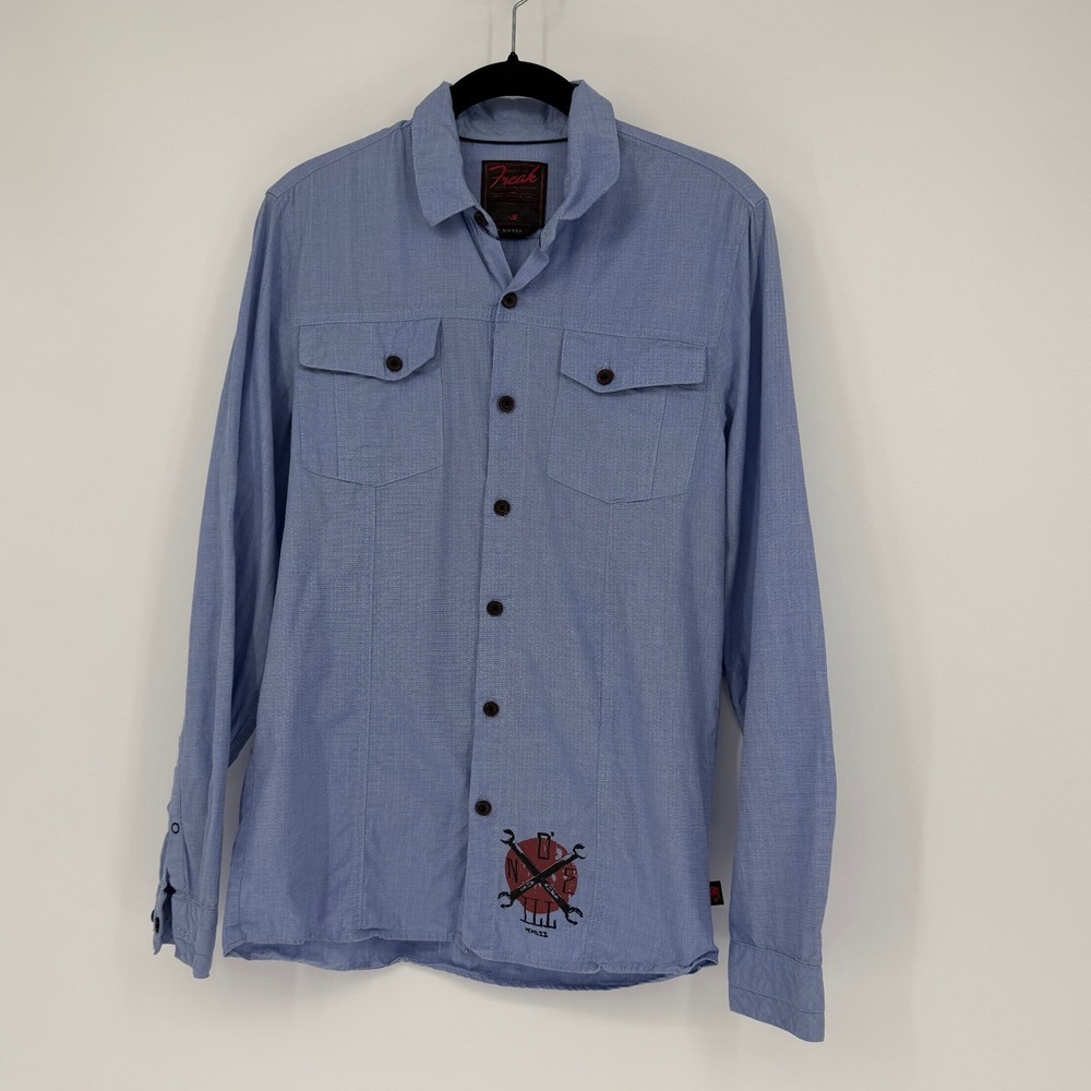 O'Neill Mens Freak Series Blue Button Down Shirt Long Sleeve 11104302 Small